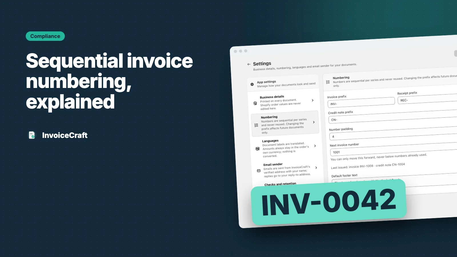 Invoice numbering settings