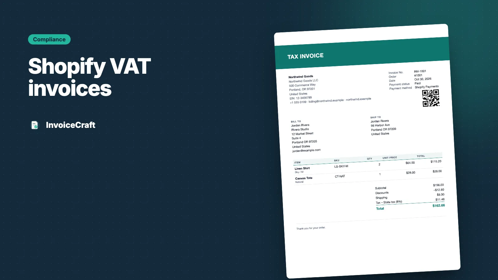Tax invoice PDF generated by InvoiceCraft